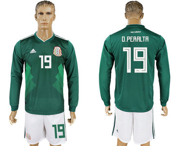 Mexico #19 D.PERALTA Home 2018 FIFA World Cup Long Sleeve Soccer Jersey