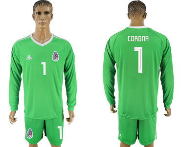 Mexico #1 CORONA Green Goalkeeper 2018 FIFA World Cup Long Sleeve Soccer Jersey