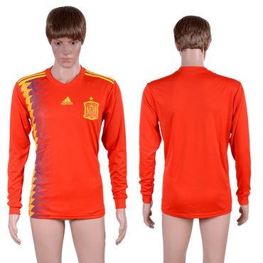 Spain Home 2018 FIFA World Cup Long Sleeve Thailand Soccer Jersey