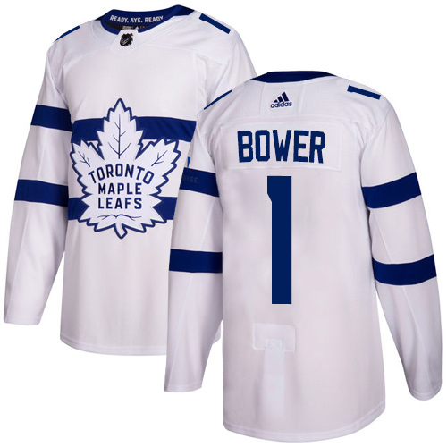 Adidas Toronto Maple Leafs #1 Johnny Bower White Authentic 2018 Stadium Series Stitched NHL Jersey