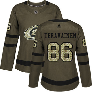 Adidas Carolina Hurricanes #86 Teuvo Teravainen Green Salute to Service Women's Stitched NHL Jersey