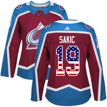 Adidas Colorado Avalanche #19 Joe Sakic Burgundy Home Authentic USA Flag Women's Stitched NHL Jersey