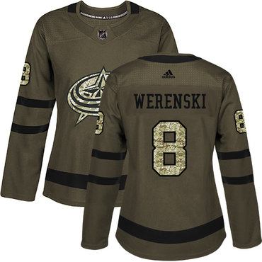 Adidas Columbus Blue Jackets #8 Zach Werenski Green Salute to Service Women's Stitched NHL Jersey