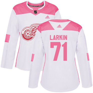 Adidas Detroit Red Wings #71 Dylan Larkin White Pink Authentic Fashion Women's Stitched NHL Jersey