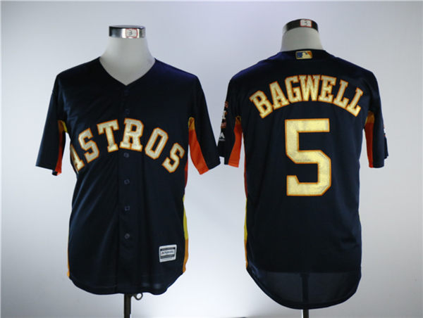 Men's Houston Astros #5 Jeff Bagwell Navy Blue New Gold Program Flexbase Stitched MLB Jersey