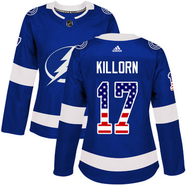 Adidas Tampa Bay Lightning #17 Alex Killorn Blue Home Authentic USA Flag Women's Stitched NHL Jersey