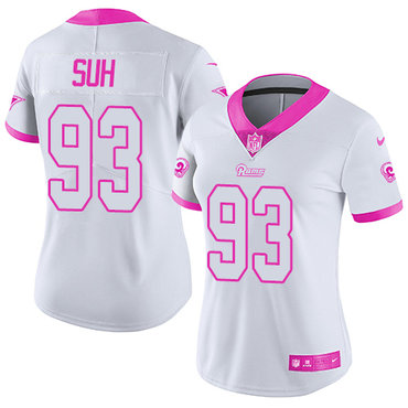 Nike Rams #93 Ndamukong Suh White Pink Women's Stitched NFL Limited Rush Fashion Jersey