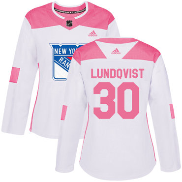 Adidas New York Rangers #30 Henrik Lundqvist White Pink Authentic Fashion Women's Stitched NHL Jersey