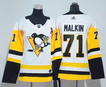 Adidas Pittsburgh Penguins #71 Evgeni Malkin White Road Authentic Women's Stitched NHL Jersey