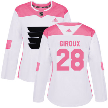 Adidas Philadelphia Flyers #28 Claude Giroux White Pink Authentic Fashion Women's Stitched NHL Jersey