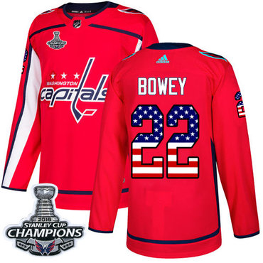 Adidas Washington Capitals #22 Madison Bowey Red Home Authentic USA Flag Stanley Cup Final Champions Stitched NHL Jersey