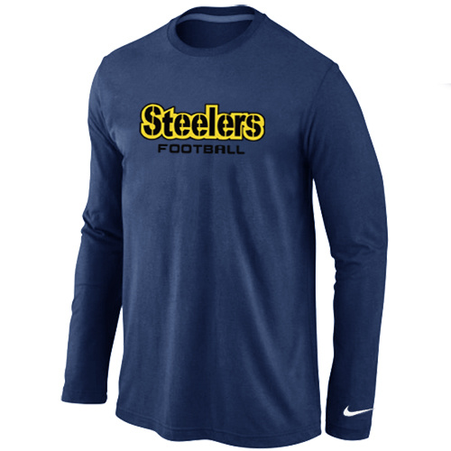 Nike Pittsburgh Steelers Authentic font Long Sleeve T-Shirt D.Blue