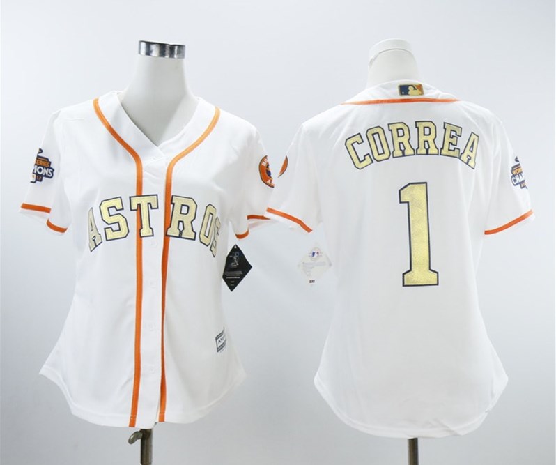 Houston Astros #1 Carlos Correa White Women 2018 Gold Program Cool Base Jersey