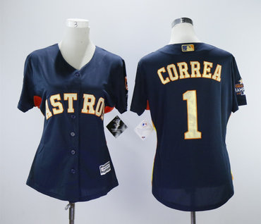 Houston Astros #1 Carlos Correa Navy 2018 Gold Program Women Cool Base Jersey