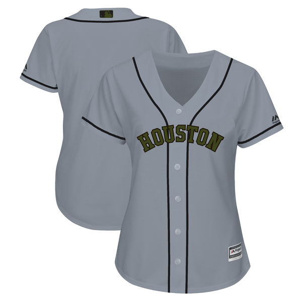 Houston Astros Blank Gray Women 2018 Memorial Day Cool Base Jersey