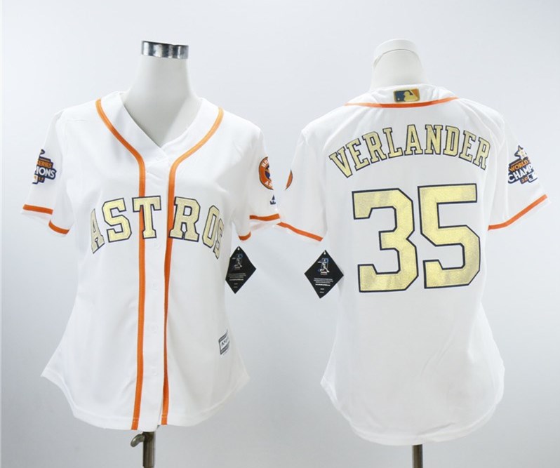 Houston Astros #35 Justin Verlander White Women 2018 Gold Program Cool Base Jersey