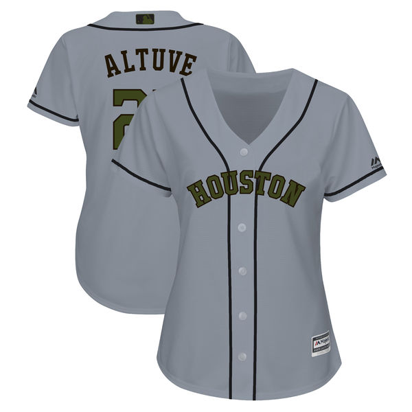 Houston Astros #27 Jose Altuve Gray Women 2018 Memorial Day Cool Base Jersey