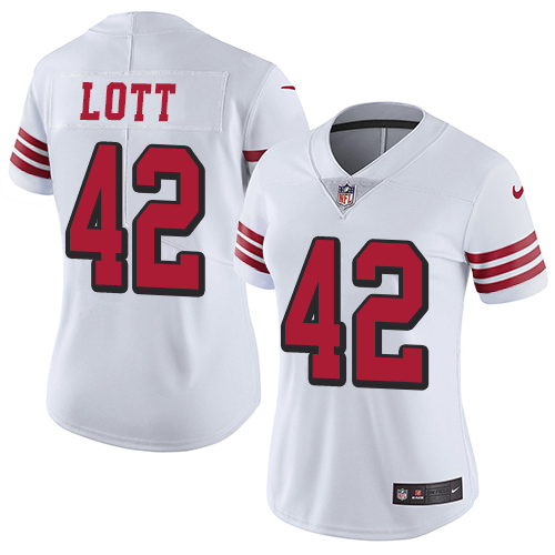 Women's Nike San Francisco 49ers #42 Ronnie Lott White Rush Stitched NFL Vapor Untouchable Limited Jersey