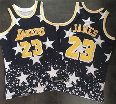 Los Angeles Lakers #23 LeBron James Navy Throwback 1997 4th of July Stitched NBA Jersey