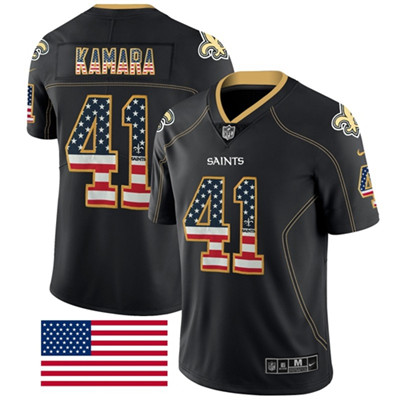 Nike New Orleans Saints #41 Alvin Kamara Black Men's Stitched NFL Limited Rush USA Flag Jersey