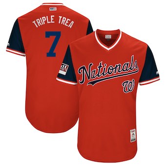 Men's Washington Nationals 7 Trea Turner Triple Trea Majestic Red 2018 Players' Weekend Authentic Jersey