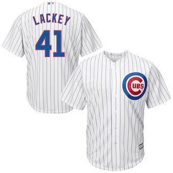 Men's Chicago Cubs 41 John Lackey Majestic White Home Cool Base Player Jersey