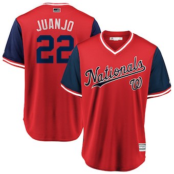 Mens Washington Nationals 22 Juan Soto Juanjo Majestic Red 2018 Players Weekend Cool Base Jersey