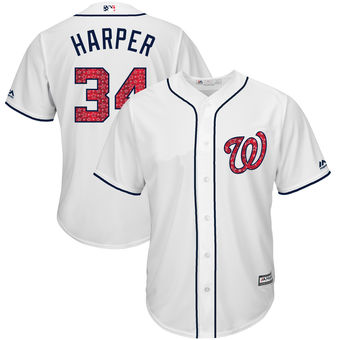 Washington Nationals 34 Bryce Harper Majestic White 2018 Stars & Stripes Cool Base Player Jersey