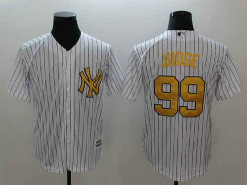 Yankees 99 Aaron White Gold Cool Base Jersey