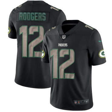 Nike Packers 12 Aaron Rodgers Black Vapor Impact Limited Jersey