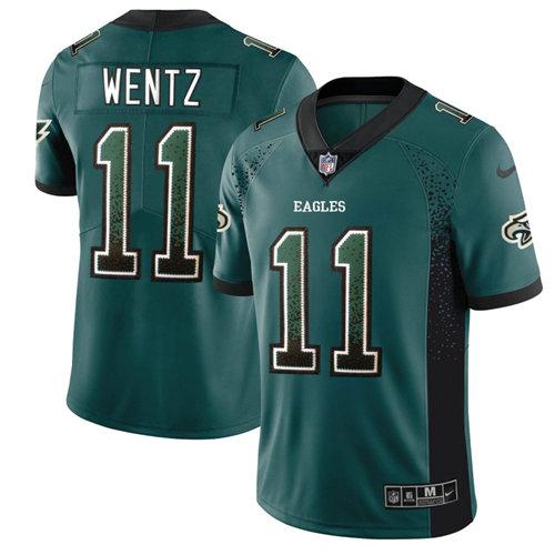 Nike Eagles #11 Carson Wentz Midnight Green Team Color Men's Stitched NFL Limited Rush Drift Fashion Jersey