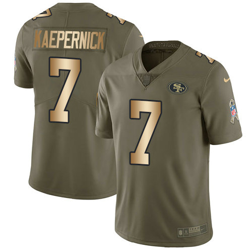 Kids Nike 49ers 7 Colin Kaepernick Olive Gold Stitched NFL Limited 2017 Salute To Service Jersey