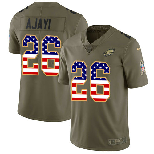 Kids Nike Eagles 26 Jay Ajayi Olive USA Flag Stitched NFL Limited 2017 Salute To Service Jersey