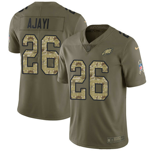 Kids Nike Eagles 26 Jay Ajayi Olive Camo Stitched NFL Limited 2017 Salute To Service Jersey