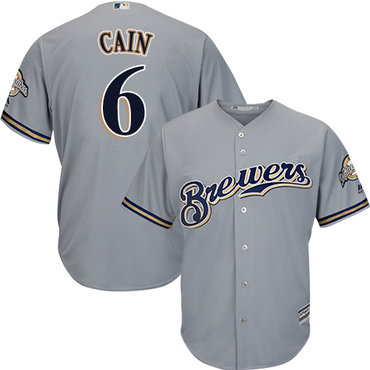 Men's Milwaukee Brewers #6 Lorenzo Cain Grey Cool Base Stitched  MLB Jersey