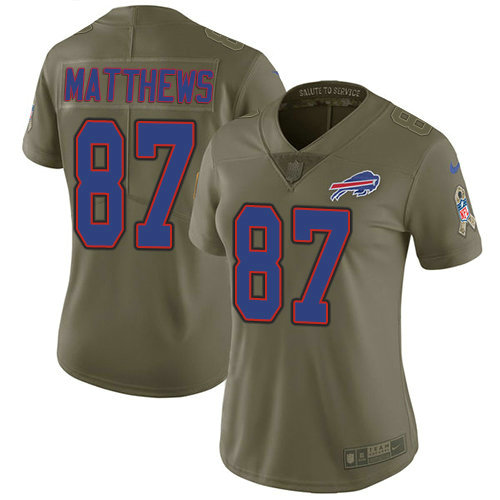 Women Nike Bills #87 Jordan Matthews Olive Stitched NFL Limited 2017 Salute to Service Jersey