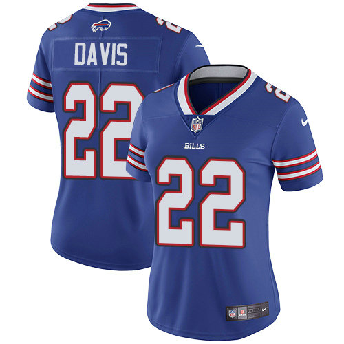 Women Nike Bills #22 Vontae Davis Royal Blue Team Color Stitched NFL Vapor Untouchable Limited Jersey