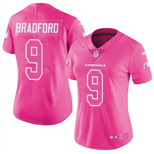 Women Nike Cardinals #9 Sam Bradford Pink Stitched NFL Limited Rush Fashion Jersey