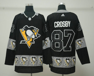 Men's Pittsburgh Penguins #87 Sidney Crosby Black Team Logos Fashion Adidas Jersey