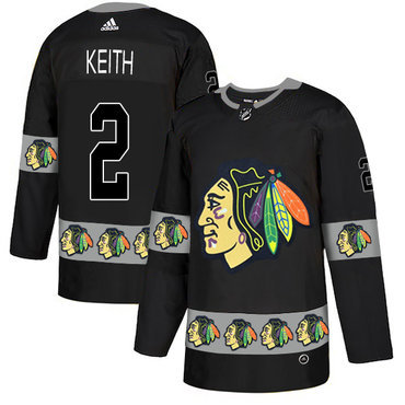 Men's Chicago Blackhawks #2 Duncan Keith Black Team Logos Fashion Adidas Jersey