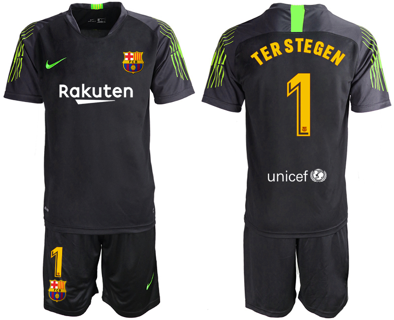 2019-20 Barcelona 1 TER STEGEN Black Goalkeeper Soccer Jersey.