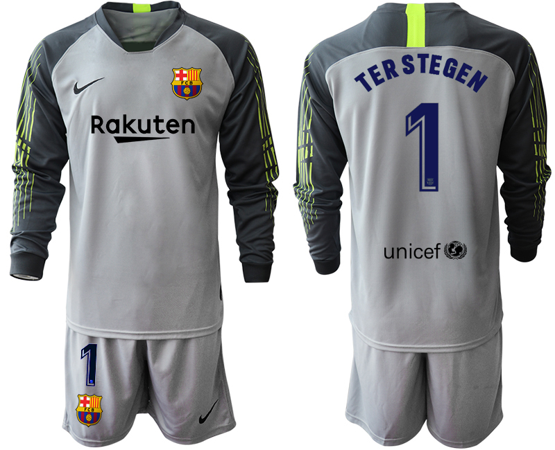 2019-20-Barcelona-1-TER-STEGEN-Gray-Long-Sleeve-Goalkeeper-Soccer-Jersey