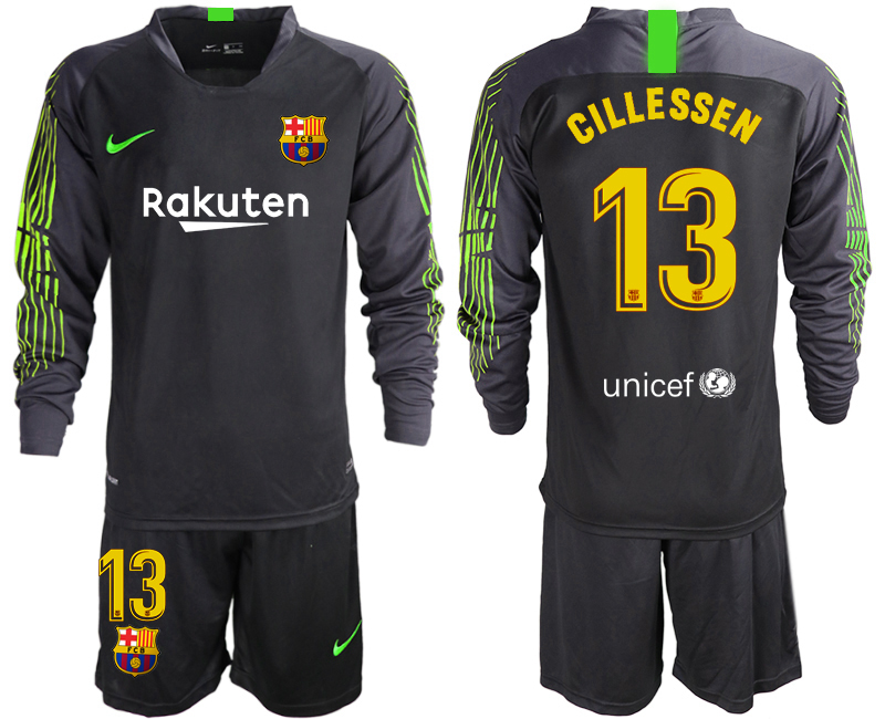 2019-20-Barcelona-13-GILLESSEN-Black-Long-Sleeve-Goalkeeper-Soccer-Jersey