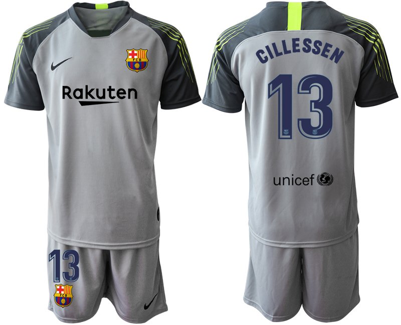 2019-20 Barcelona 13 GILLESSEN Gray Goalkeeper Soccer Jersey