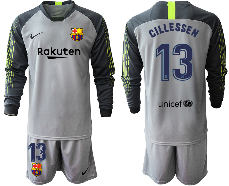 2019-20-Barcelona-13-GILLESSEN-Gray-Long-Sleeve-Goalkeeper-Soccer-Jersey