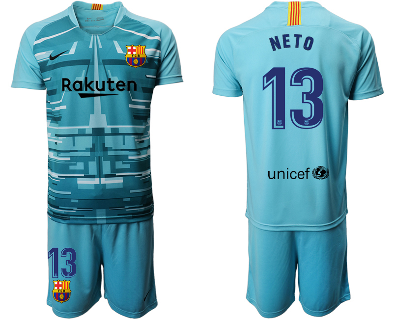 2019-20 Barcelona 13 NETO Lake Blue Goalkeeper Soccer Jersey