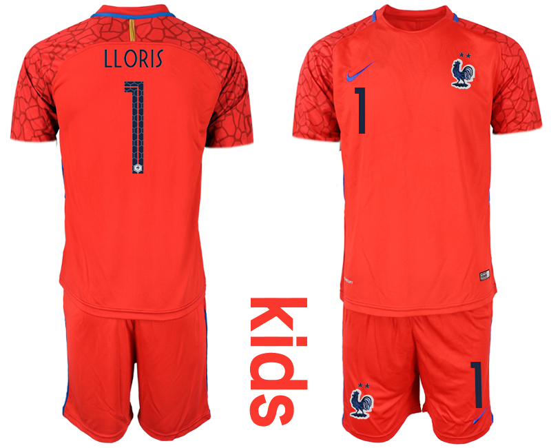 2019-20-France-1-LLORIS-Red-Youth-Goalkeeper-Soccer-Jersey