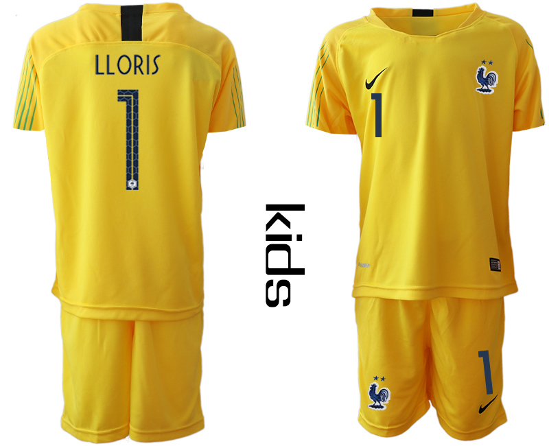 2019-20-France-1-LLORIS-Yellow-Youth-Goalkeeper-Soccer-Jersey