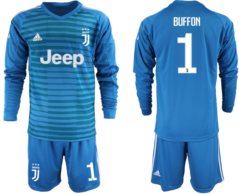 2019-20-Juventus-1-BUFFON-Blue-Long-Sleeve-Goalkeeper-Soccer-Jersey