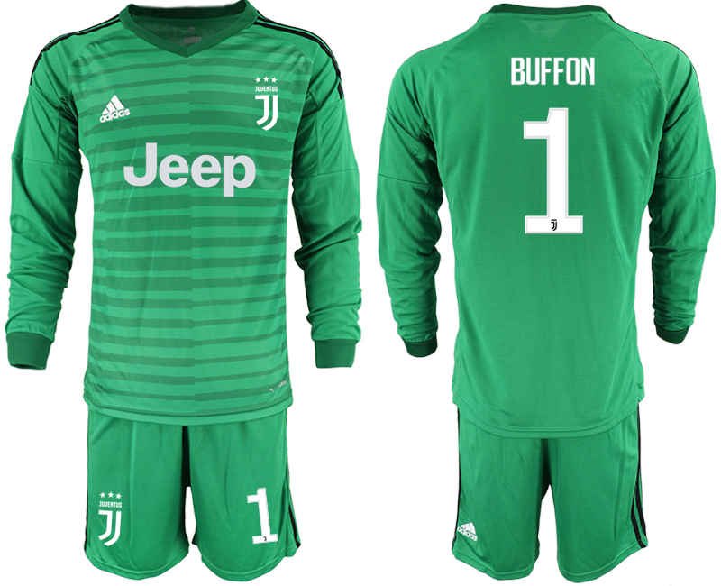 2019-20-Juventus-1-BUFFON-Green-Long-Sleeve-Goalkeeper-Soccer-Jersey